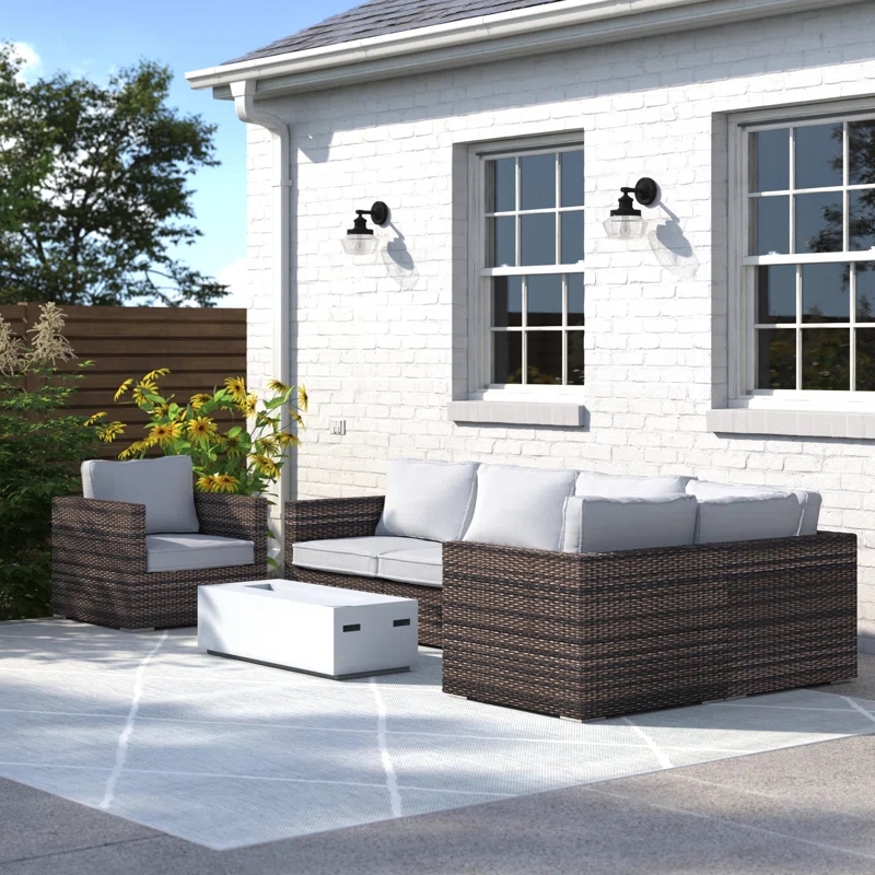 Living Source 7-Piece Wicker / Rattan Sectional Set w/ Cushion in Espresso