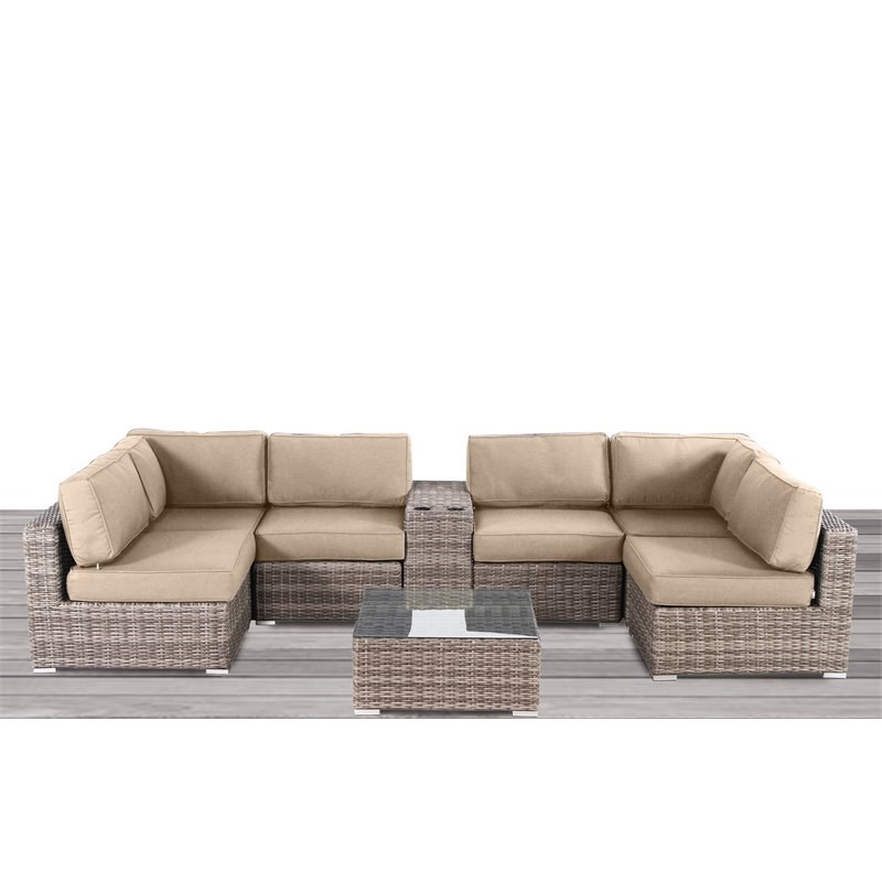 Living Source International 8-Piece Sectional Set w/Cushions in Beige
