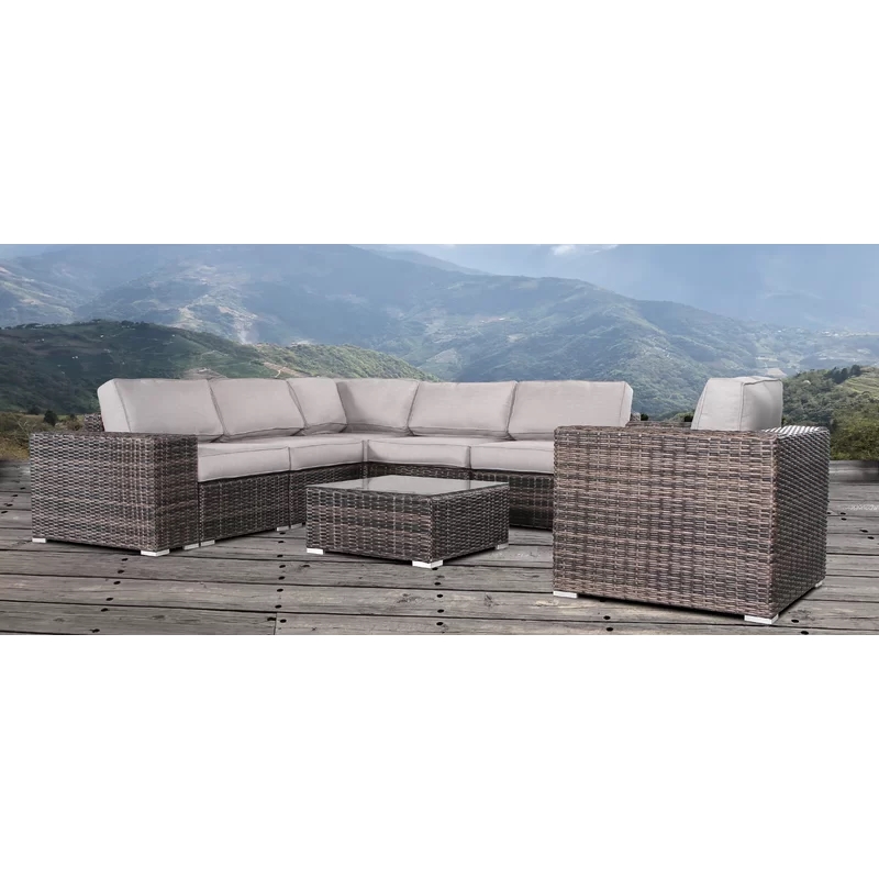Living Source International 9-Piece Wicker / Rattan Sectional Set in Gray