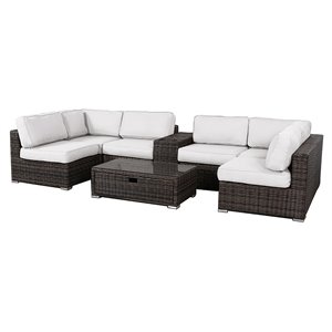 Living Source International 8-Piece Sectional Set w/Cup Holder Table - Espresso