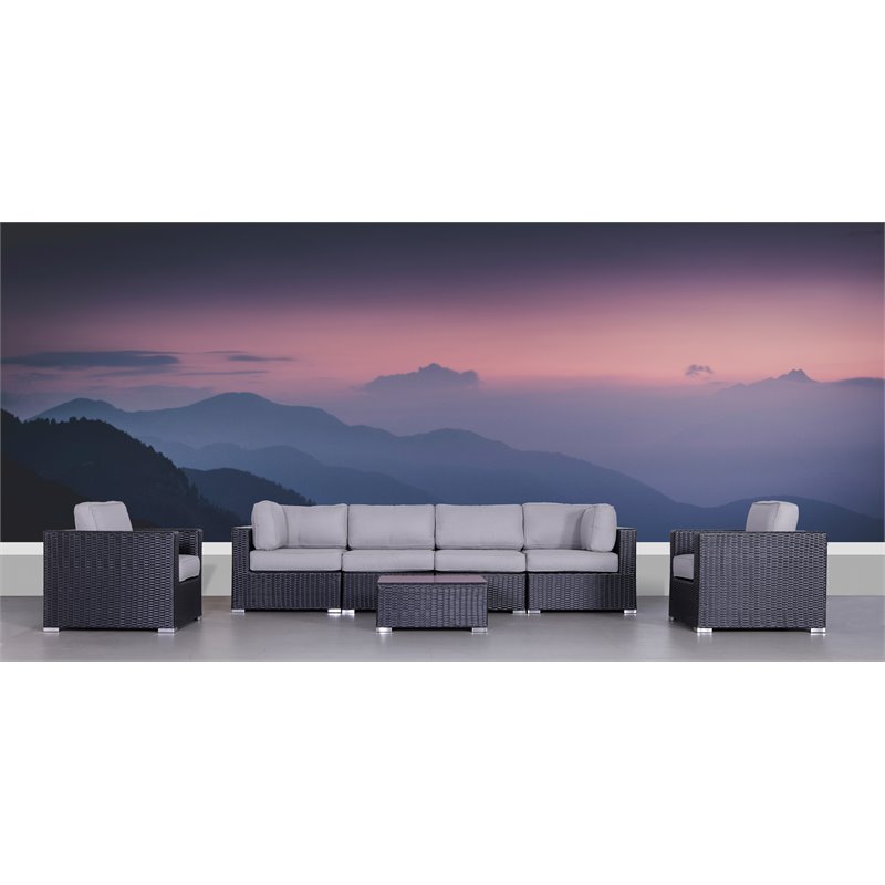 Living Source International 7-Piece Rattan Sectional Set with Cushions in Black