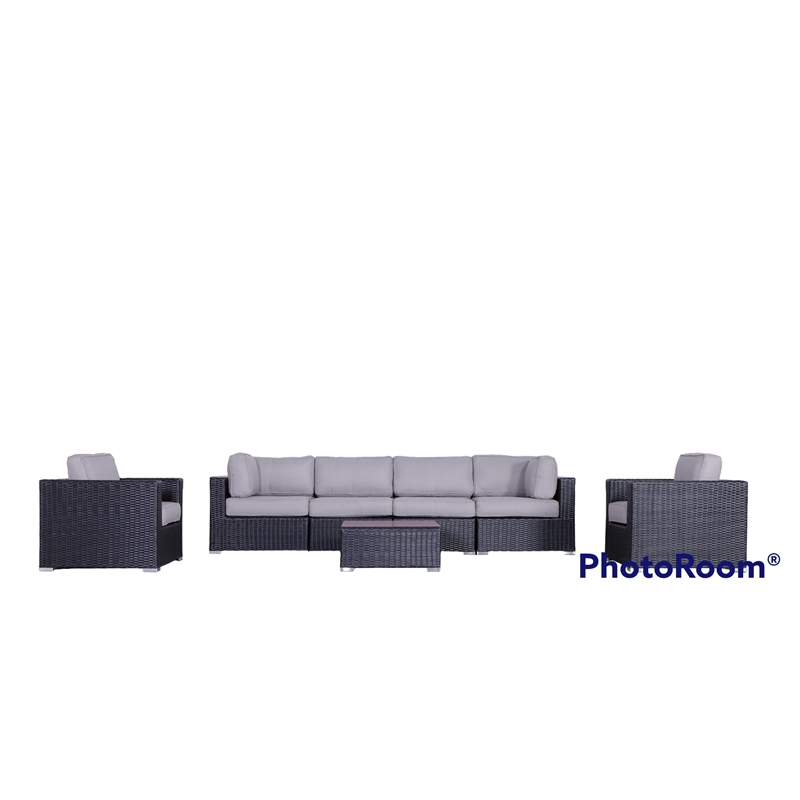 Living Source International 7-Piece Rattan Sectional Set with Cushions in Black