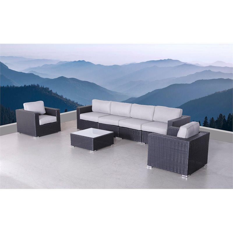 Living Source International 7-Piece Rattan Sectional Set w/Cushions in Black