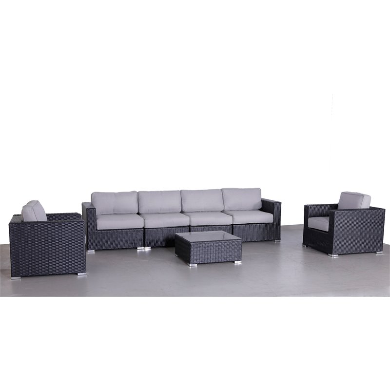 Living Source International 7-Piece Rattan Sectional Set w/Cushions in Black