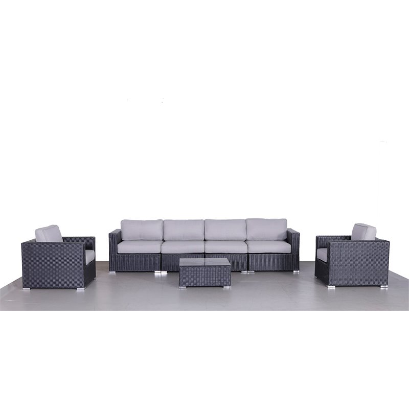 Living Source International 7-Piece Rattan Sectional Set w/Cushions in Black