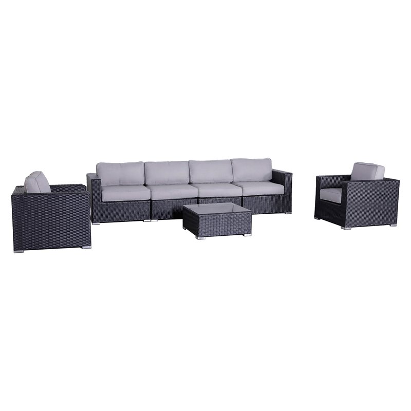 Living Source International 7-Piece Rattan Sectional Set w/Cushions in Black