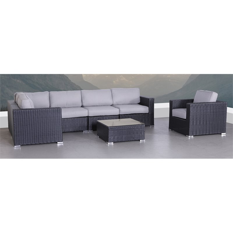 Living Source International 7-Piece Rattan Sectional Set with Cushion in Black
