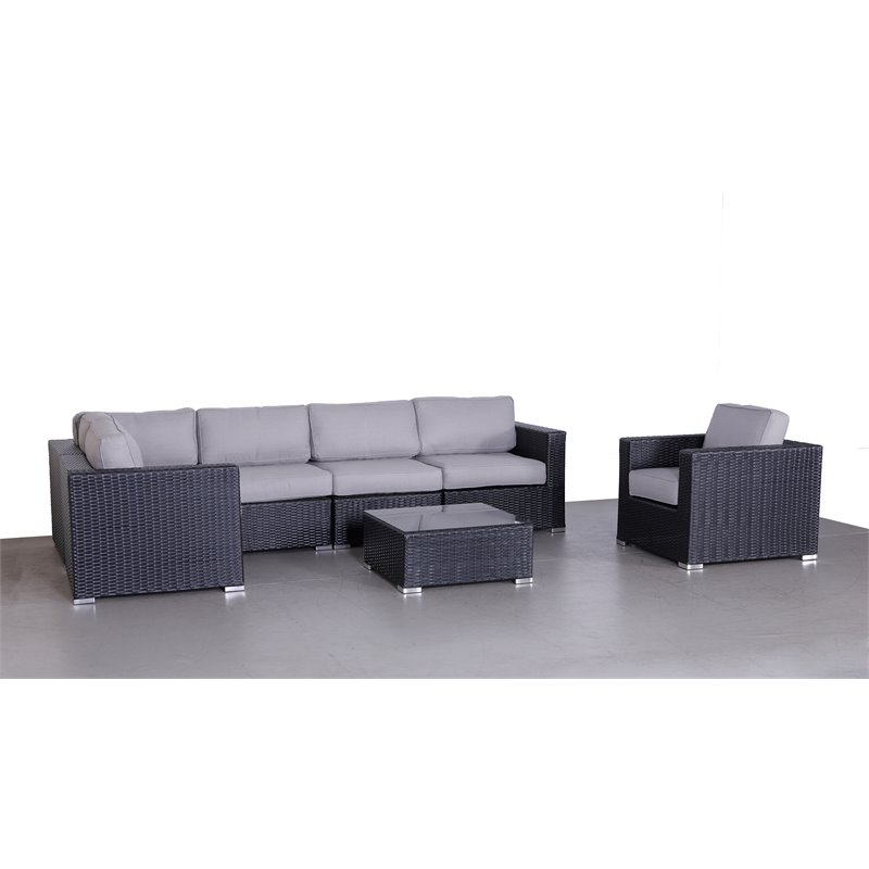 Living Source International 7-Piece Rattan Sectional Set with Cushion in Black