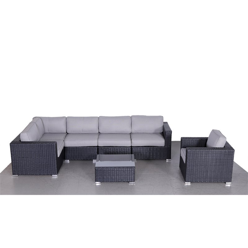 Living Source International 7-Piece Rattan Sectional Set with Cushion in Black