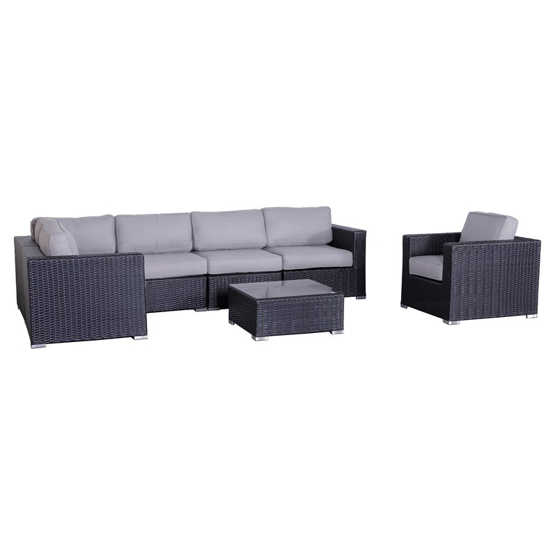 Living Source International 7-Piece Rattan Sectional Set with Cushion in Black
