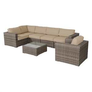 Living Source International 7-Piece Wicker / Rattan Sectional Set in Beige