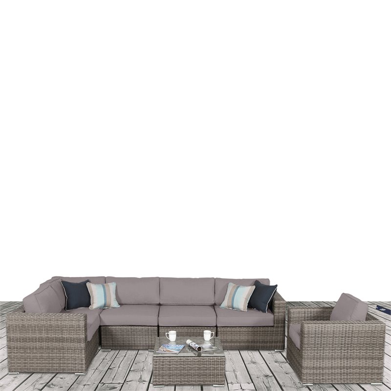 Living Source International 7-Piece Wicker / Rattan Sectional Set in Taupe Gray