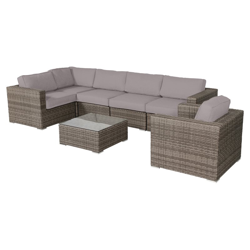 Living Source International 7-Piece Wicker / Rattan Sectional Set in Taupe Gray