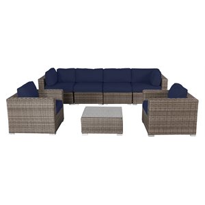 Living Source International 7-piece Wicker Sectional Set w/Cushions in Navy