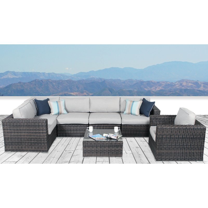 Living Source International 7-Piece Rattan Sectional Set with Cushions in Brown