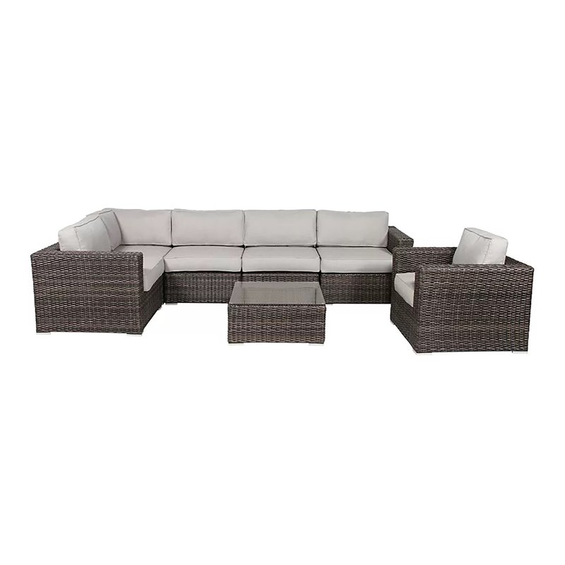 Living Source International 7-Piece Rattan Sectional Set with Cushions in Brown