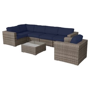 Living Source International 7-piece Wicker Sectional Set with Cushions in Navy