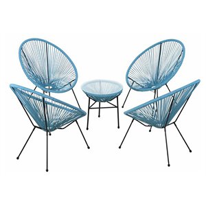 Living Source International 5-Piece Metal & Wicker Outdoor Set in Turquoise
