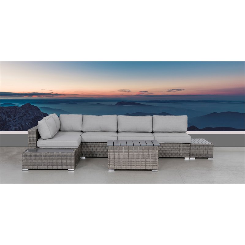 Living Source International 8-piece Rattan Sectional Set plus Cushions in Gray