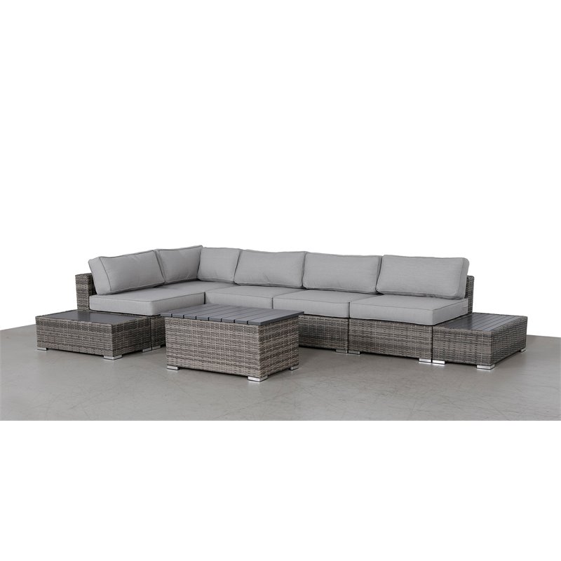 Living Source International 8-piece Rattan Sectional Set plus Cushions in Gray