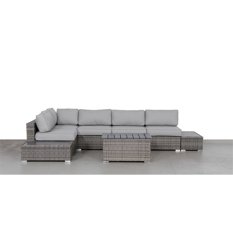 Living Source International 8-piece Rattan Sectional Set plus Cushions in Gray