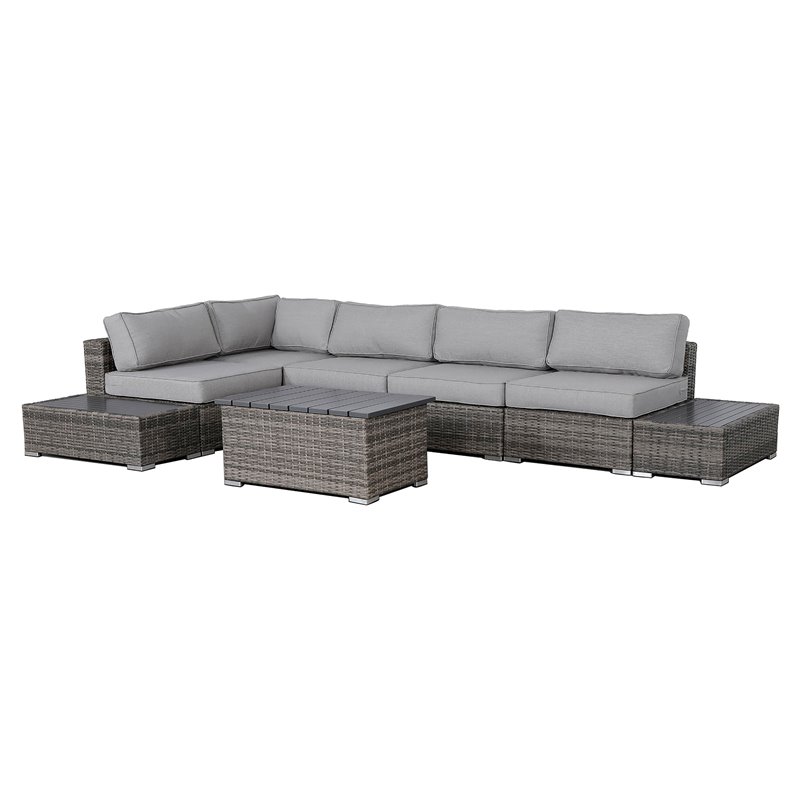 Living Source International 8-piece Rattan Sectional Set plus Cushions in Gray