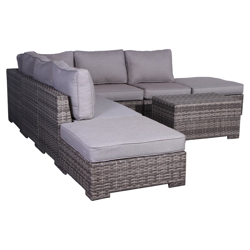 Living Source International 8-Piece Wicker Sectional Set with Cushions in Gray