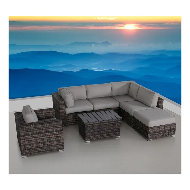 Living Source International 7-Piece Wicker / Rattan Sectional Set in Espresso
