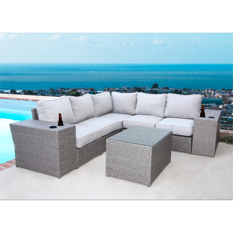 Living Source 8-piece Wicker / Rattan Sectional Set with Cushions in Gray