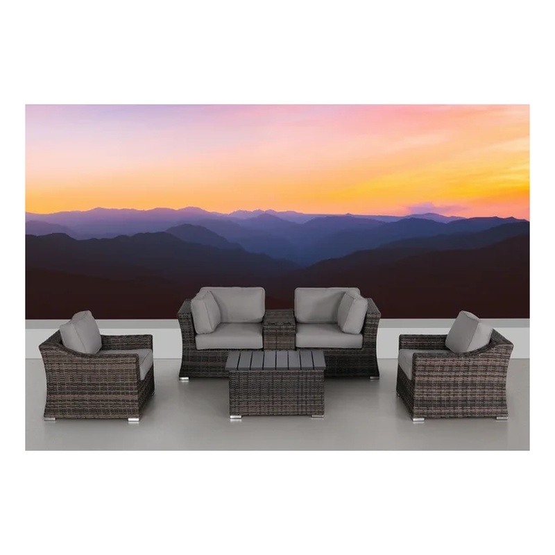 Living Source International 6-Piece Wicker / Rattan Sectional Set in Espresso