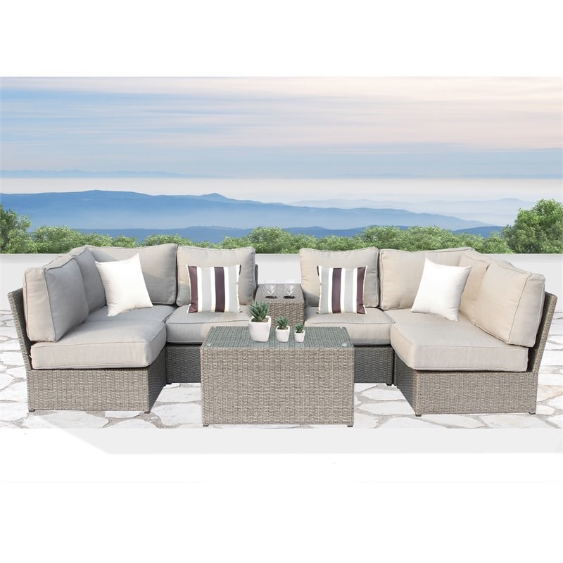 Living Source International 8-Piece Outdoor Conversation Set w/Cushions in Gray