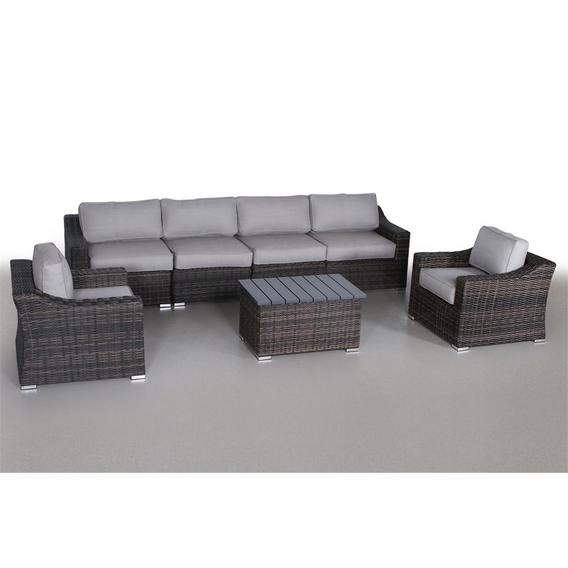 Living Source International 7-Piece Rattan Sectional Set with Cushion - Espresso