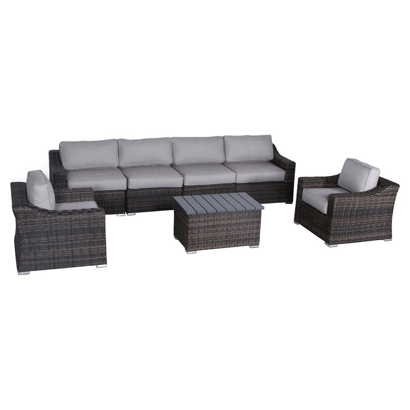 Living Source International 7-Piece Rattan Sectional Set with Cushion - Espresso