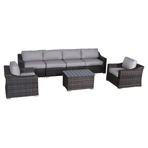 Living Source International 7-Piece Rattan Sectional Set with Cushion - Espresso
