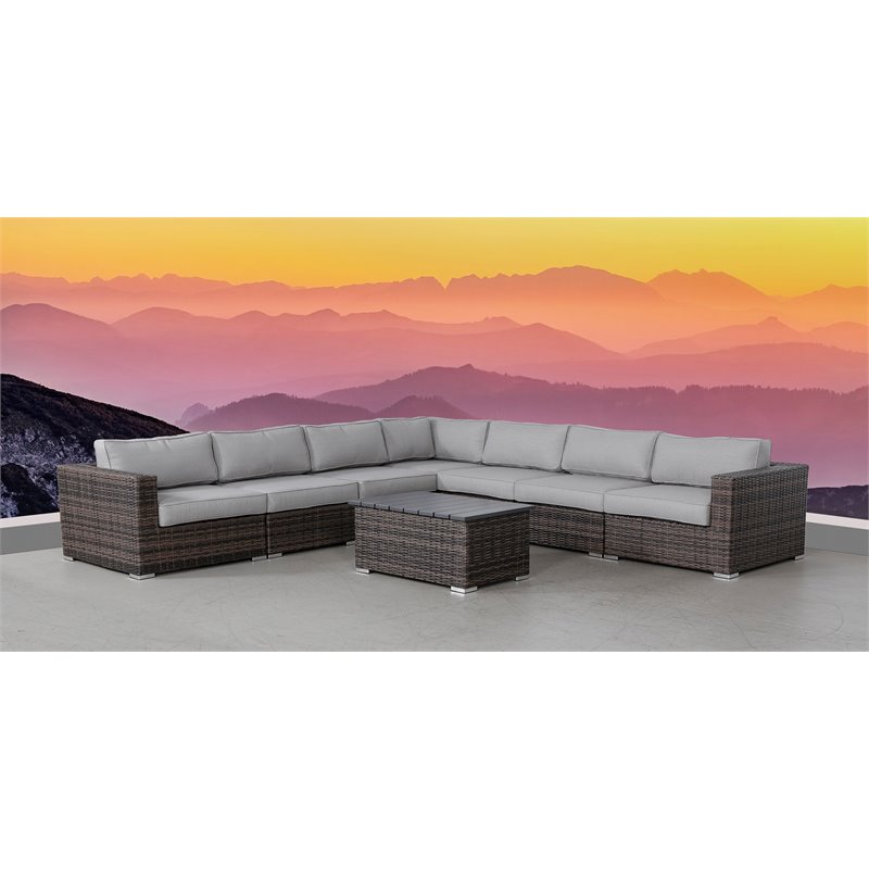 Living Source International 8-piece Rattan Sectional Set with Cushion - Espresso