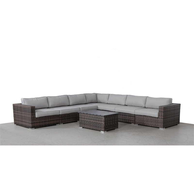 Living Source International 8-piece Rattan Sectional Set with Cushion - Espresso