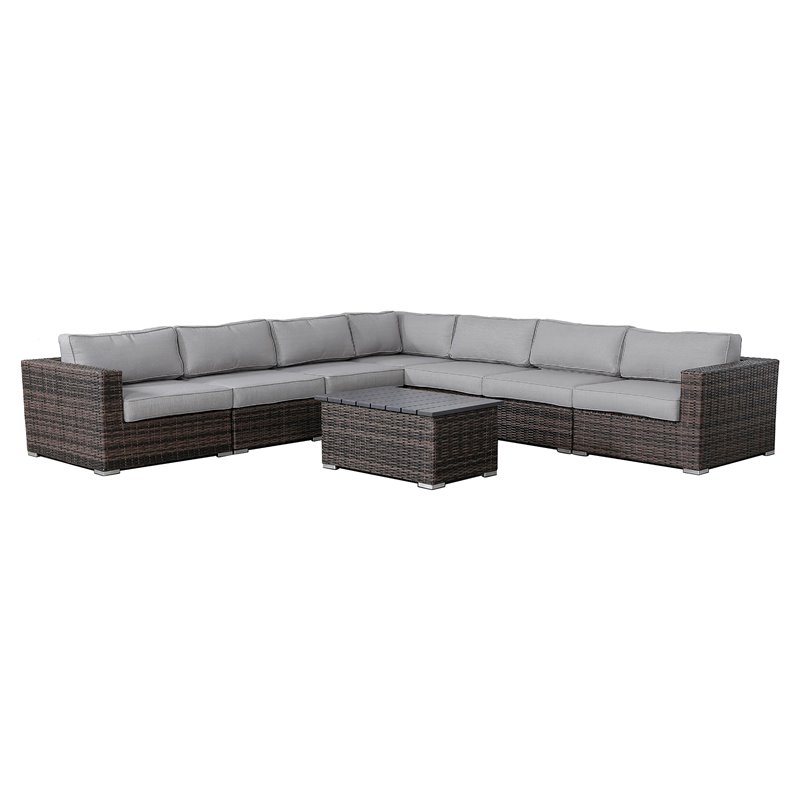 Living Source International 8-piece Rattan Sectional Set with Cushion - Espresso