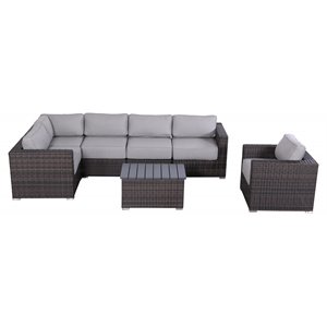 Living Source International Rattan Sectional Set w/ Cushions in Brown