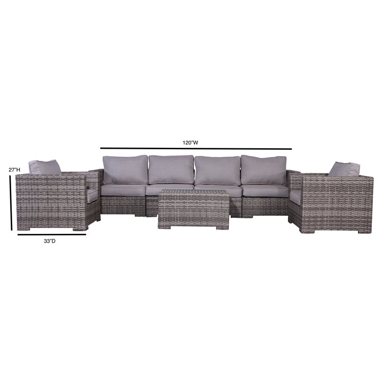 Living Source International 7-piece Wicker Sectional Set with Long Sofa in Gray