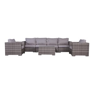 Living Source International 7-piece Wicker Sectional Set with Long Sofa in Gray