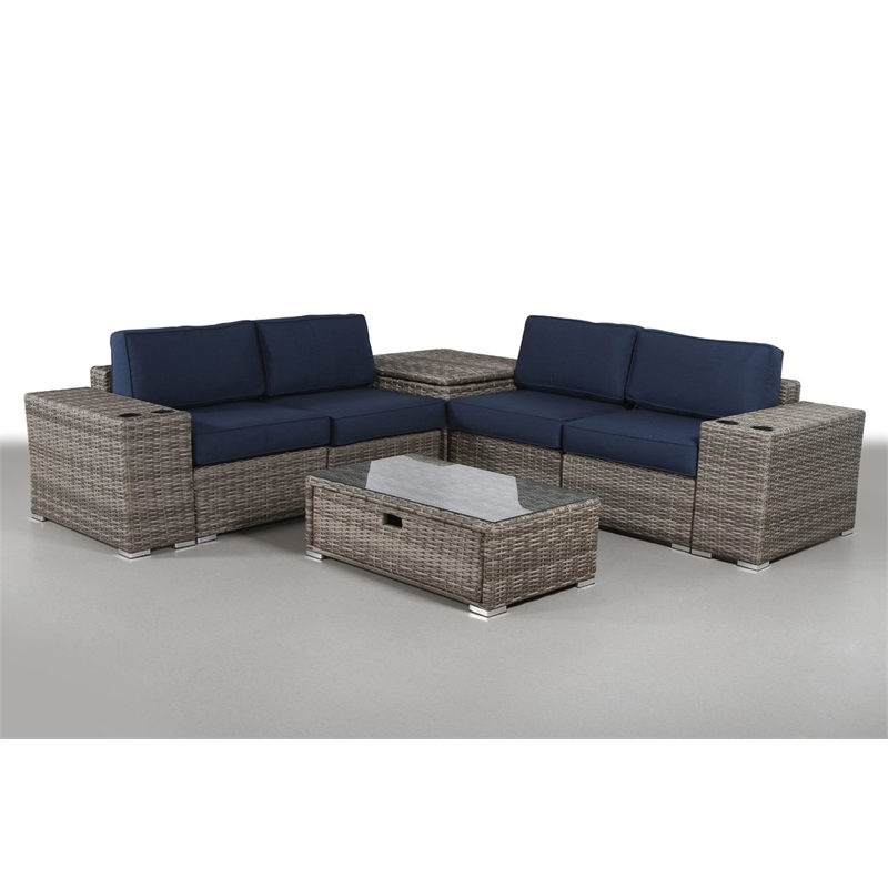 Living Source Intl 8-piece Wicker / Rattan Sectional Set w/ Cushions in Navy