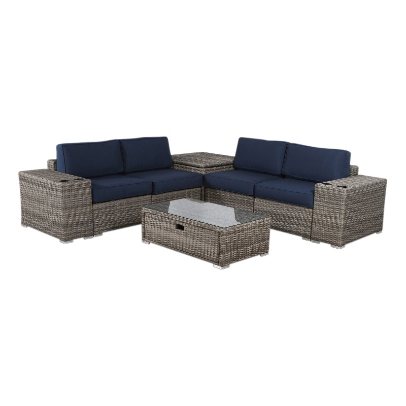 Living Source Intl 8-piece Wicker / Rattan Sectional Set w/ Cushions in Navy