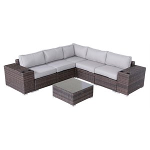 Living Source International 8-Piece Wicker Sectional Set with Cushions in Brown