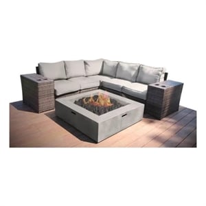 Living Source 8-Piece Wicker / Rattan Sectional Set w/ Firepit in Espresso
