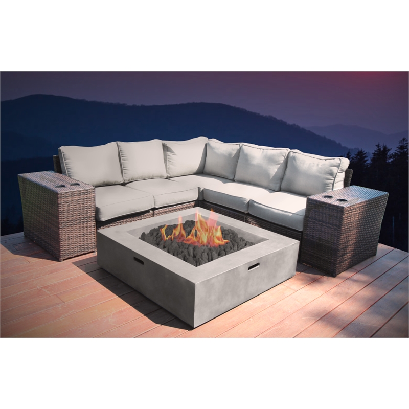 Living Source 8-Piece Wicker / Rattan Sectional Set w/ Firepit in Espresso