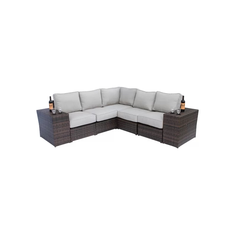 Living Source 8-Piece Wicker / Rattan Sectional Set w/ Firepit in Espresso