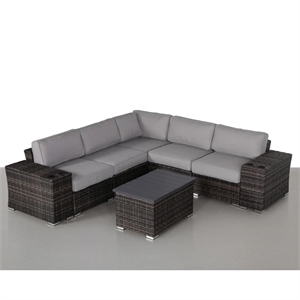Living Source International 8-Piece Sectional Set w/Plush Cushions in Espresso