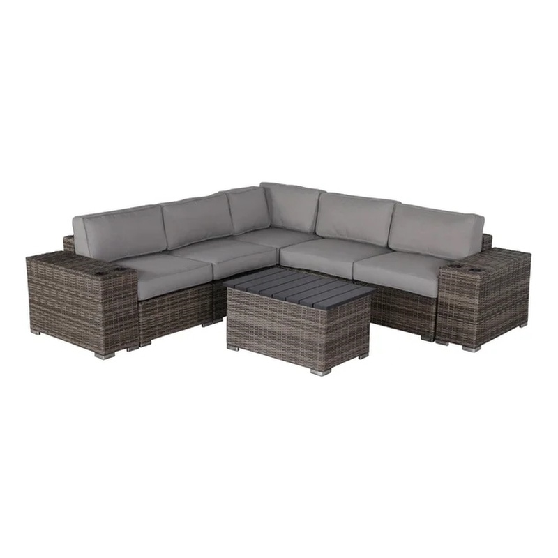 Living Source International 8-Piece Wicker / Rattan Sectional Sofa Set in Gray