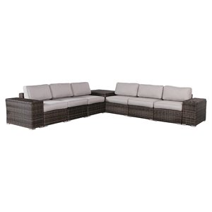 Living Source International 9-Piece Sectional Set with Cushions in Espresso