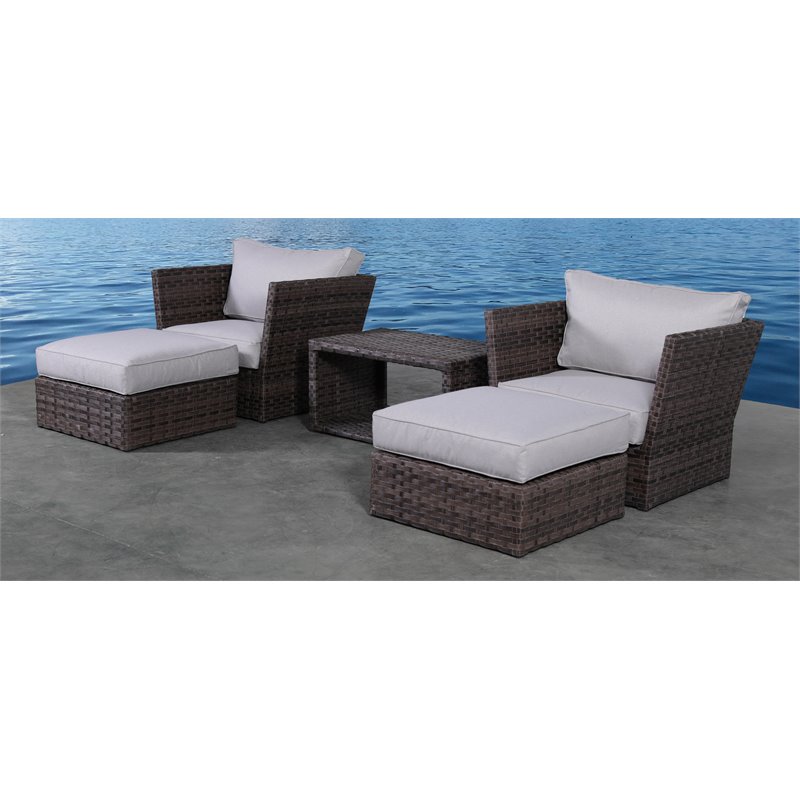 Living Source International 5-Piece Wicker/Rattan Sectional Group in Espresso